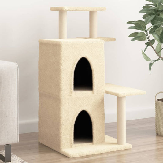 Cat house with sisal rope scratching posts, cream, 97 cm