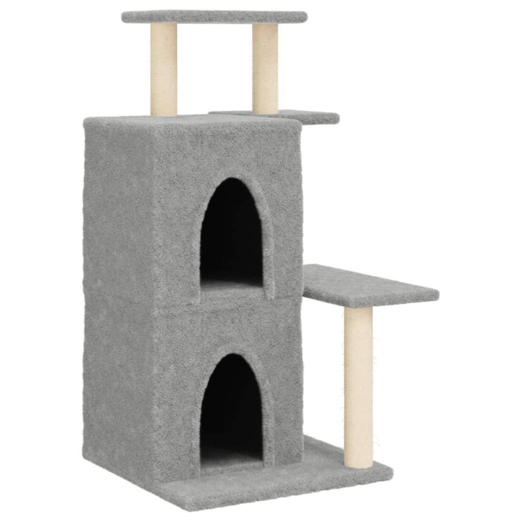 Cat house with sisal rope scratching posts, light grey, 97 cm