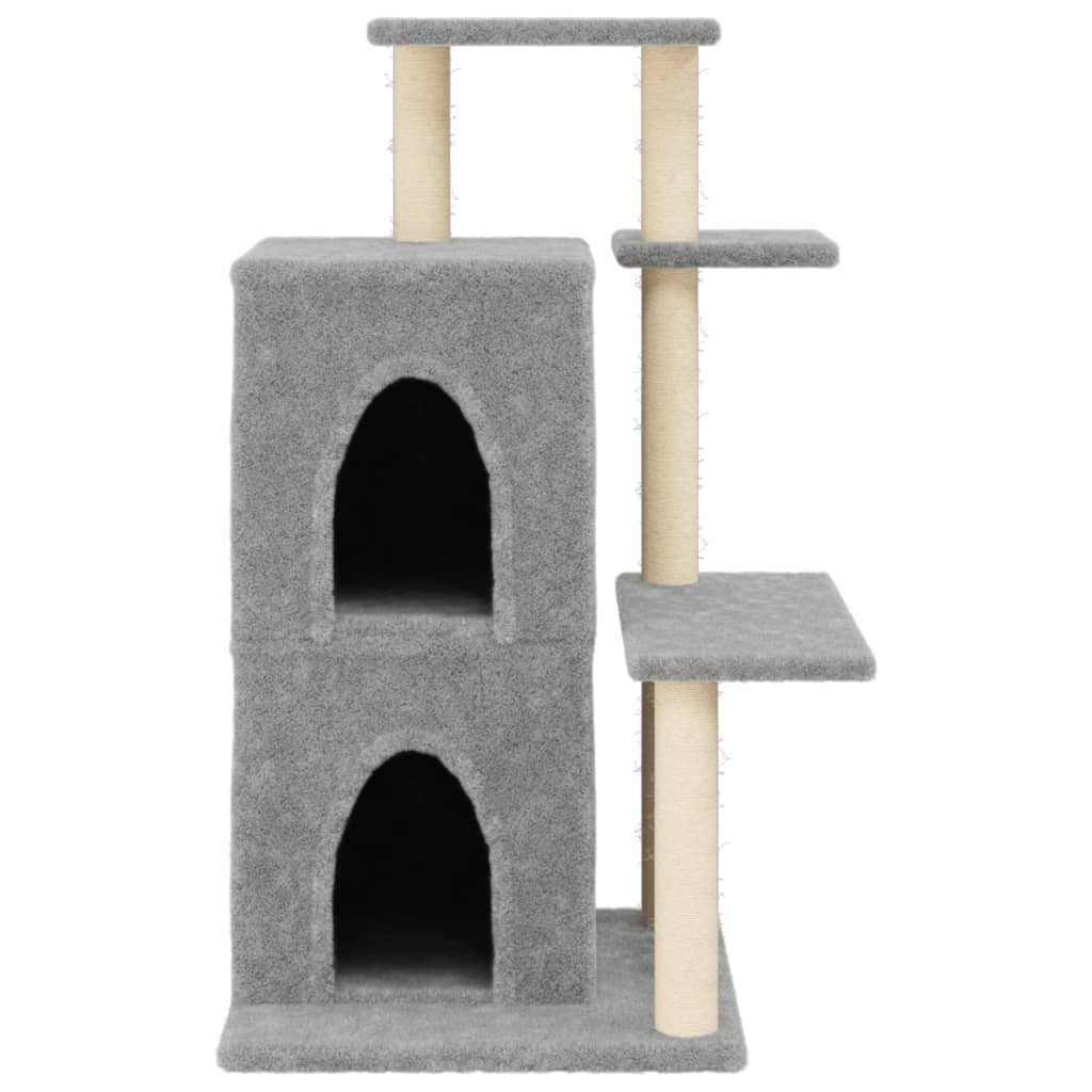 Cat house with sisal rope scratching posts, light grey, 97 cm