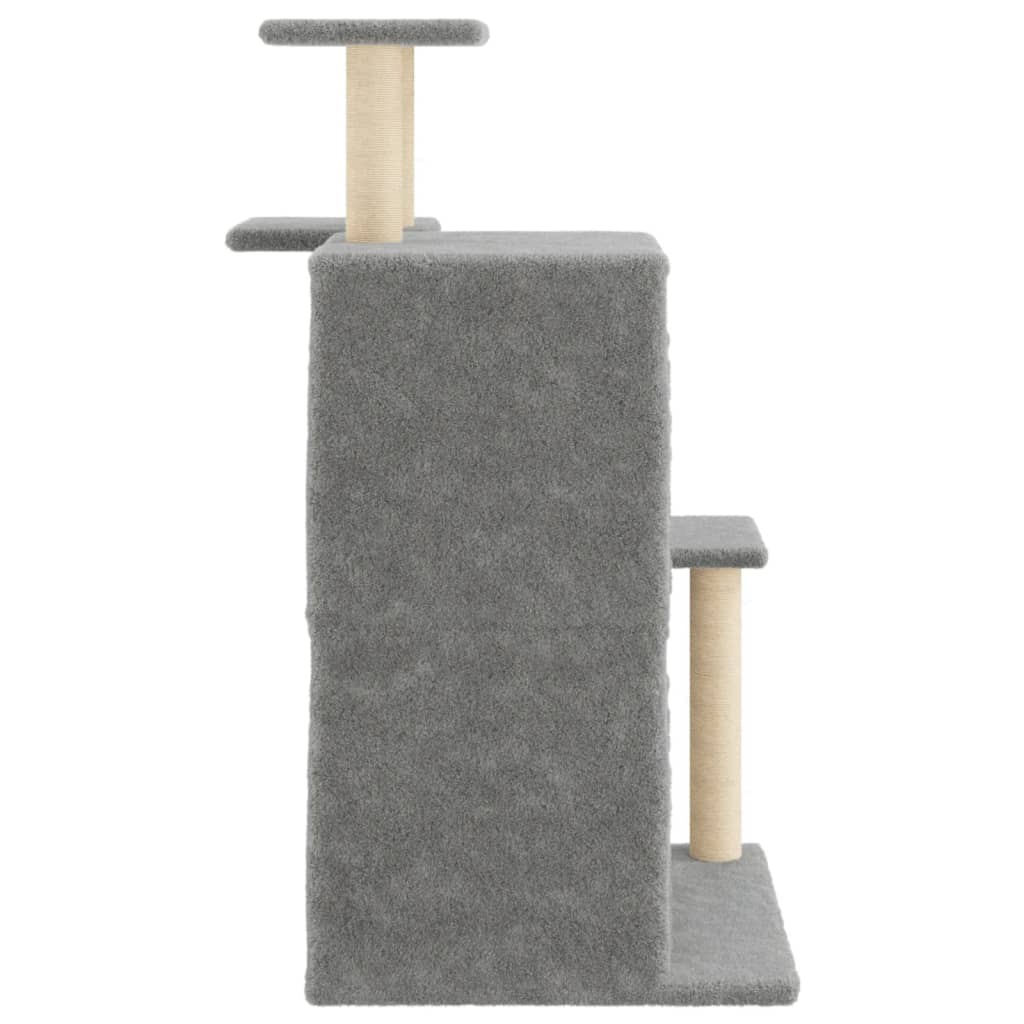 Cat house with sisal rope scratching posts, light grey, 97 cm