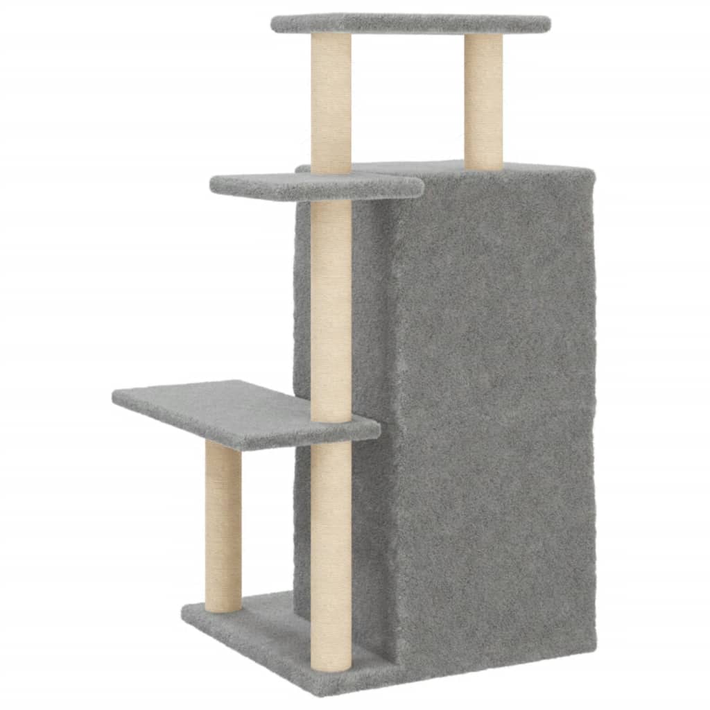 Cat house with sisal rope scratching posts, light grey, 97 cm