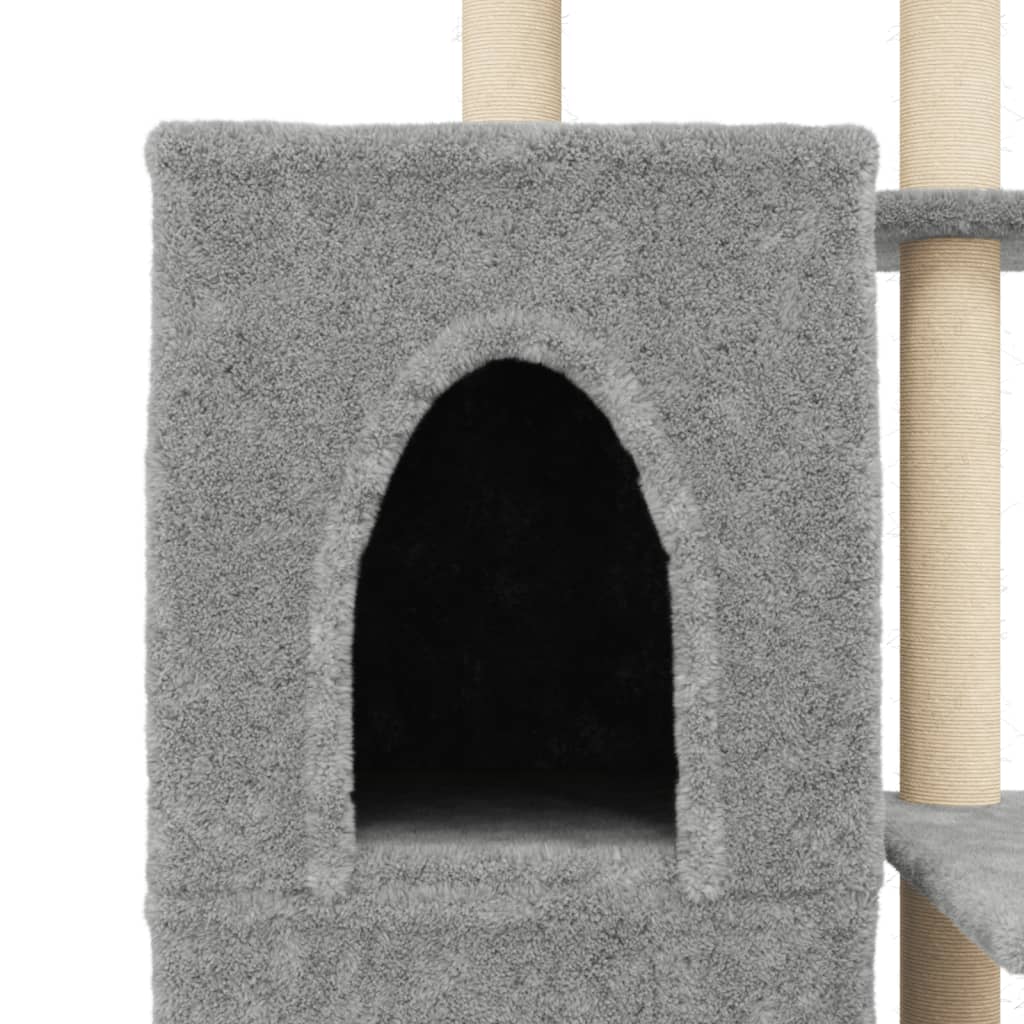 Cat house with sisal rope scratching posts, light grey, 97 cm