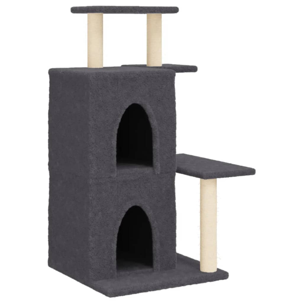 Cat house with sisal rope scratching posts, dark grey, 97 cm