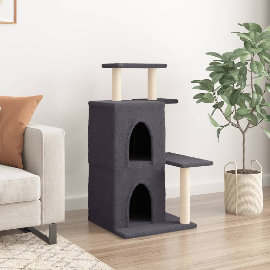 Cat house with sisal rope scratching posts, dark grey, 97 cm