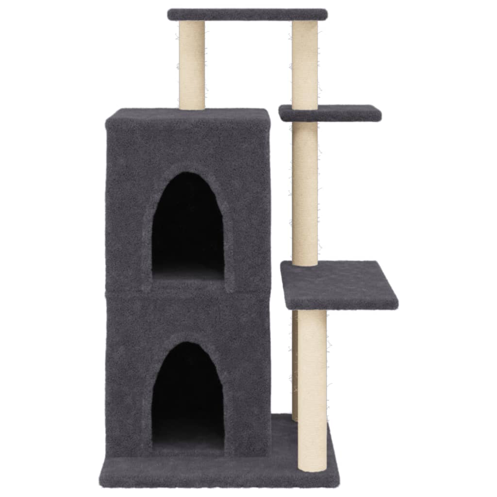 Cat house with sisal rope scratching posts, dark grey, 97 cm