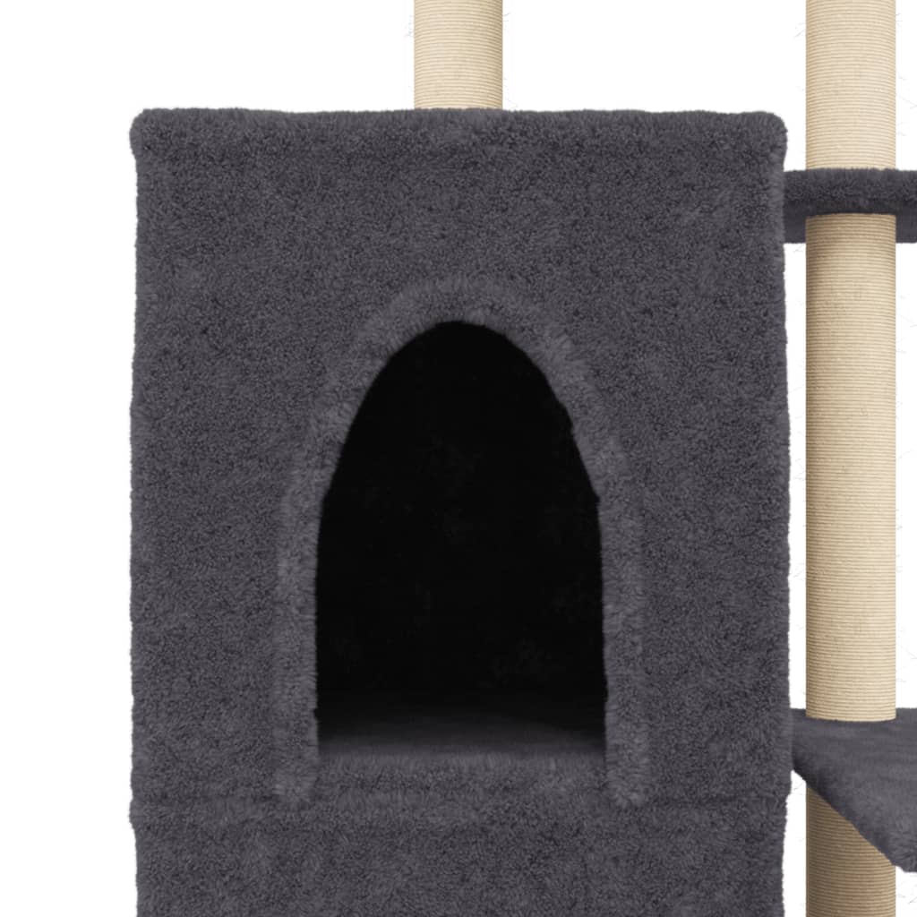 Cat house with sisal rope scratching posts, dark grey, 97 cm