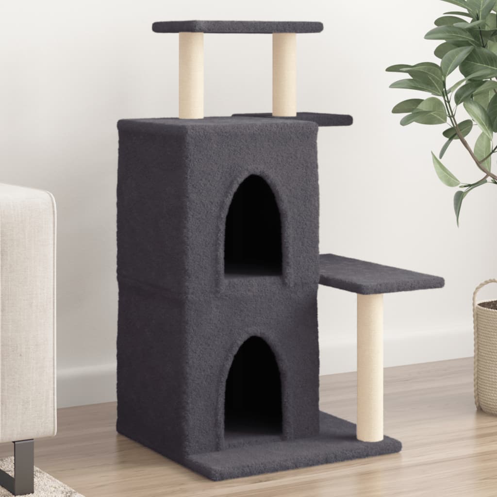 Cat house with sisal rope scratching posts, dark grey, 97 cm