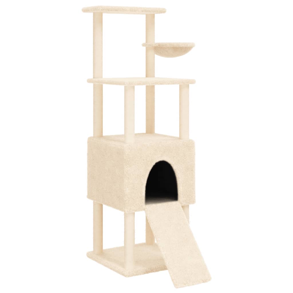 Cat house with sisal rope and scratching post, cream, 153 cm