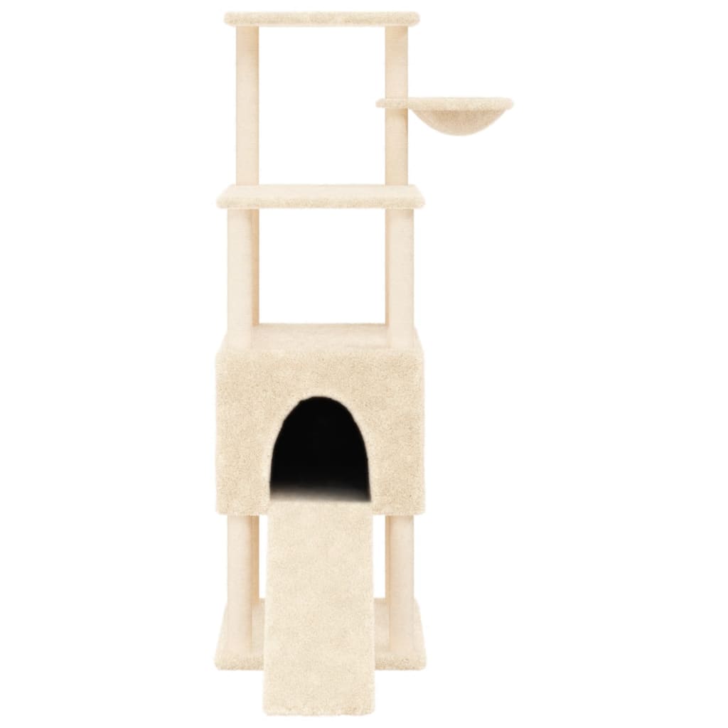 Cat house with sisal rope and scratching post, cream, 153 cm