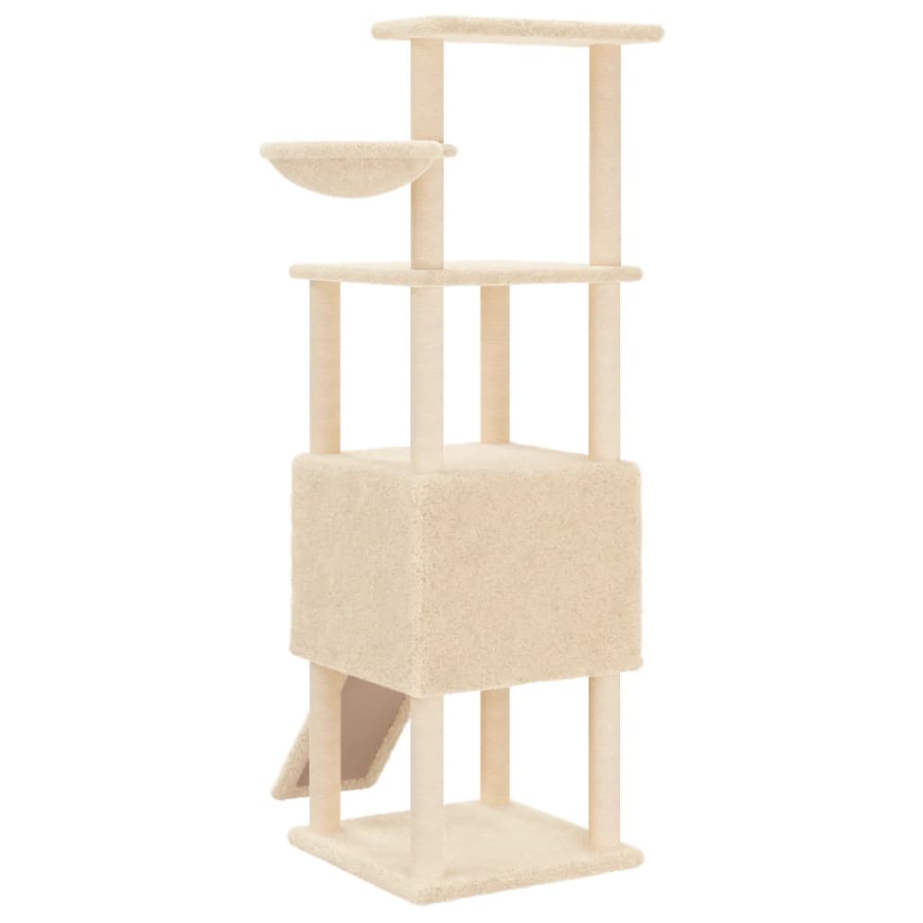 Cat house with sisal rope and scratching post, cream, 153 cm