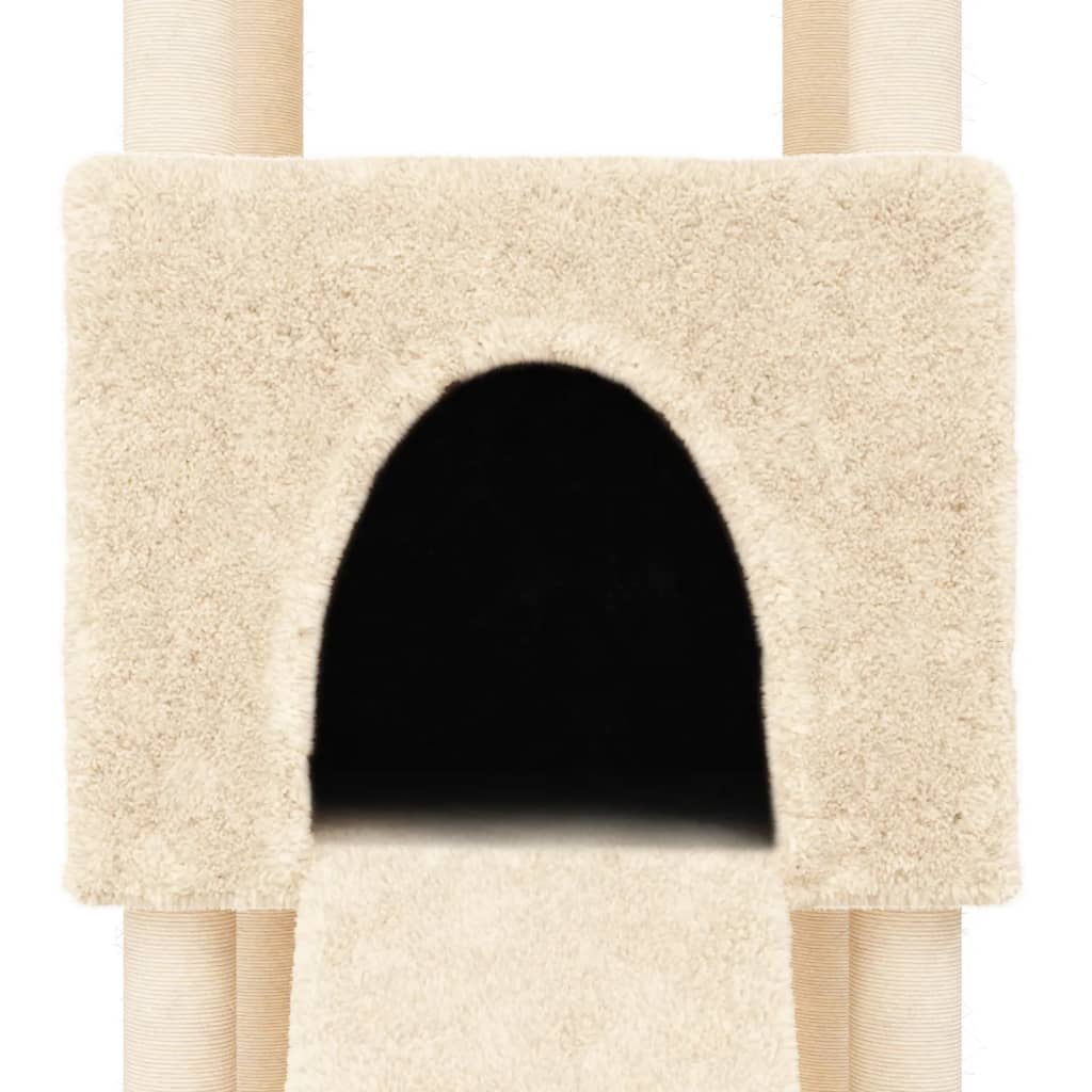 Cat house with sisal rope and scratching post, cream, 153 cm