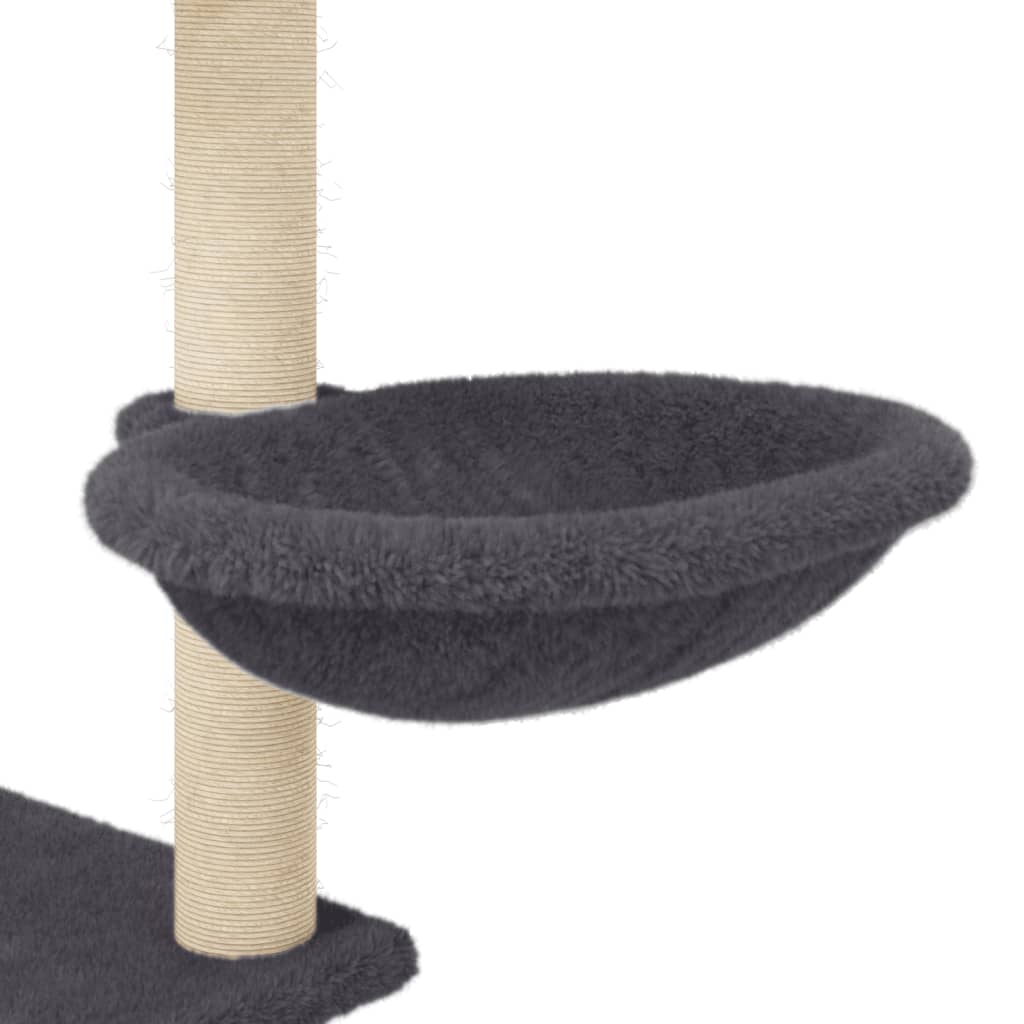 Cat house with sisal rope and scratching post, dark grey, 153 cm