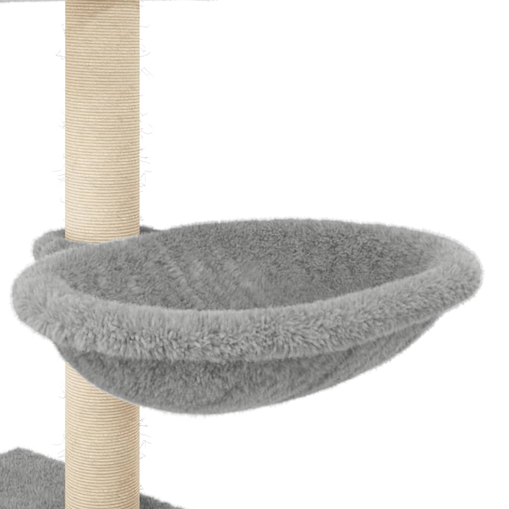 Cat house with sisal rope and scratching post, light grey, 117 cm