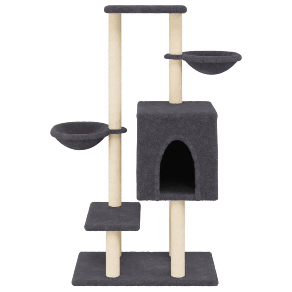 Cat house with sisal rope scratching posts, dark grey, 117 cm