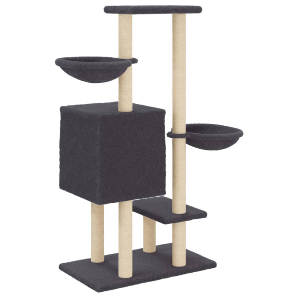 Cat house with sisal rope scratching posts, dark grey, 117 cm