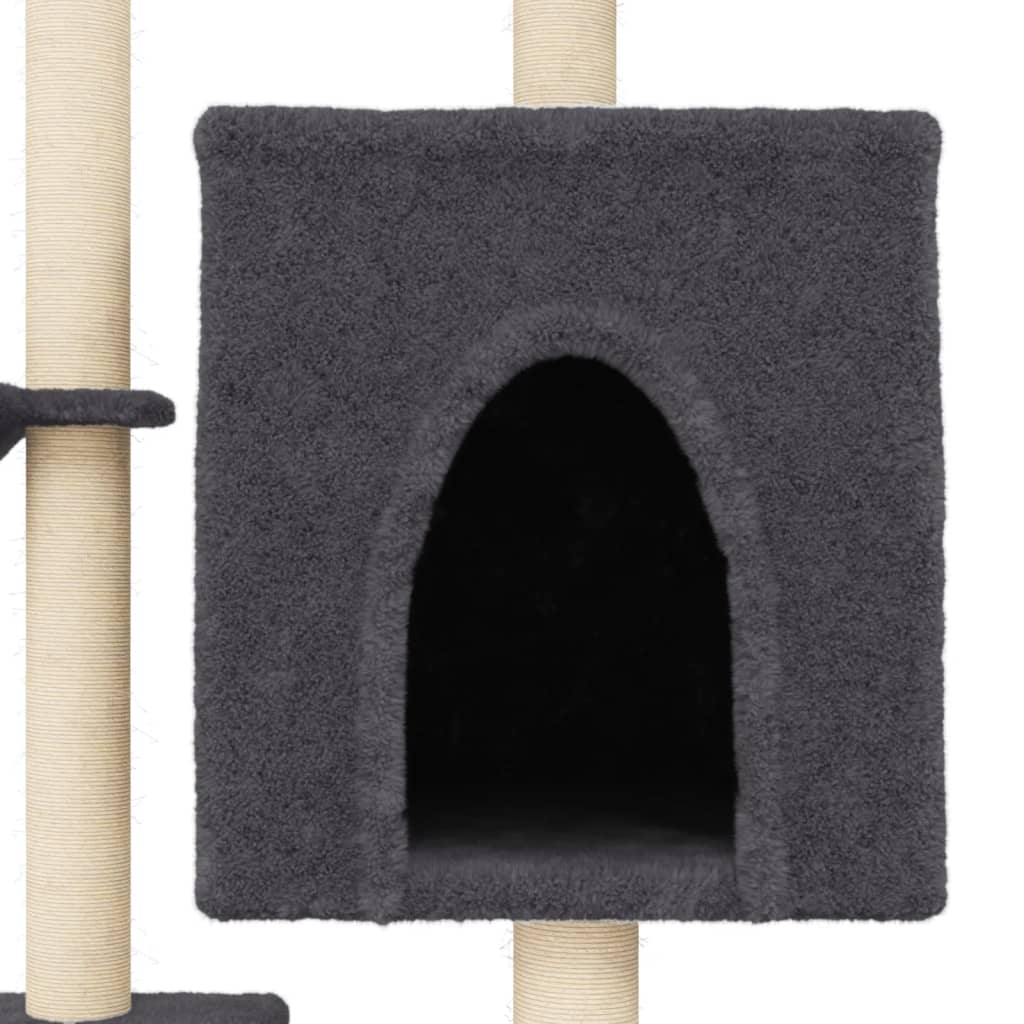 Cat house with sisal rope scratching posts, dark grey, 117 cm