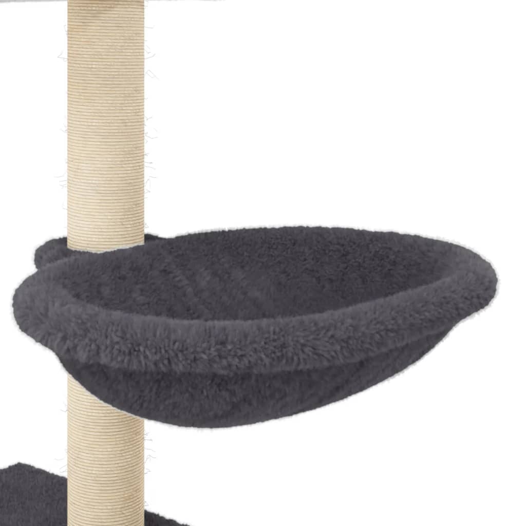 Cat house with sisal rope scratching posts, dark grey, 117 cm