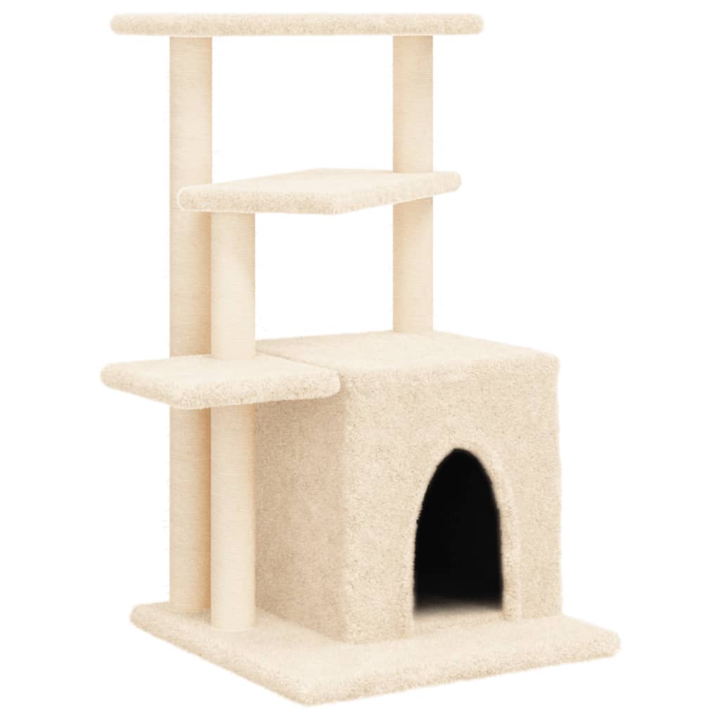 Cat house with sisal rope scratching posts, cream, 83.5 cm