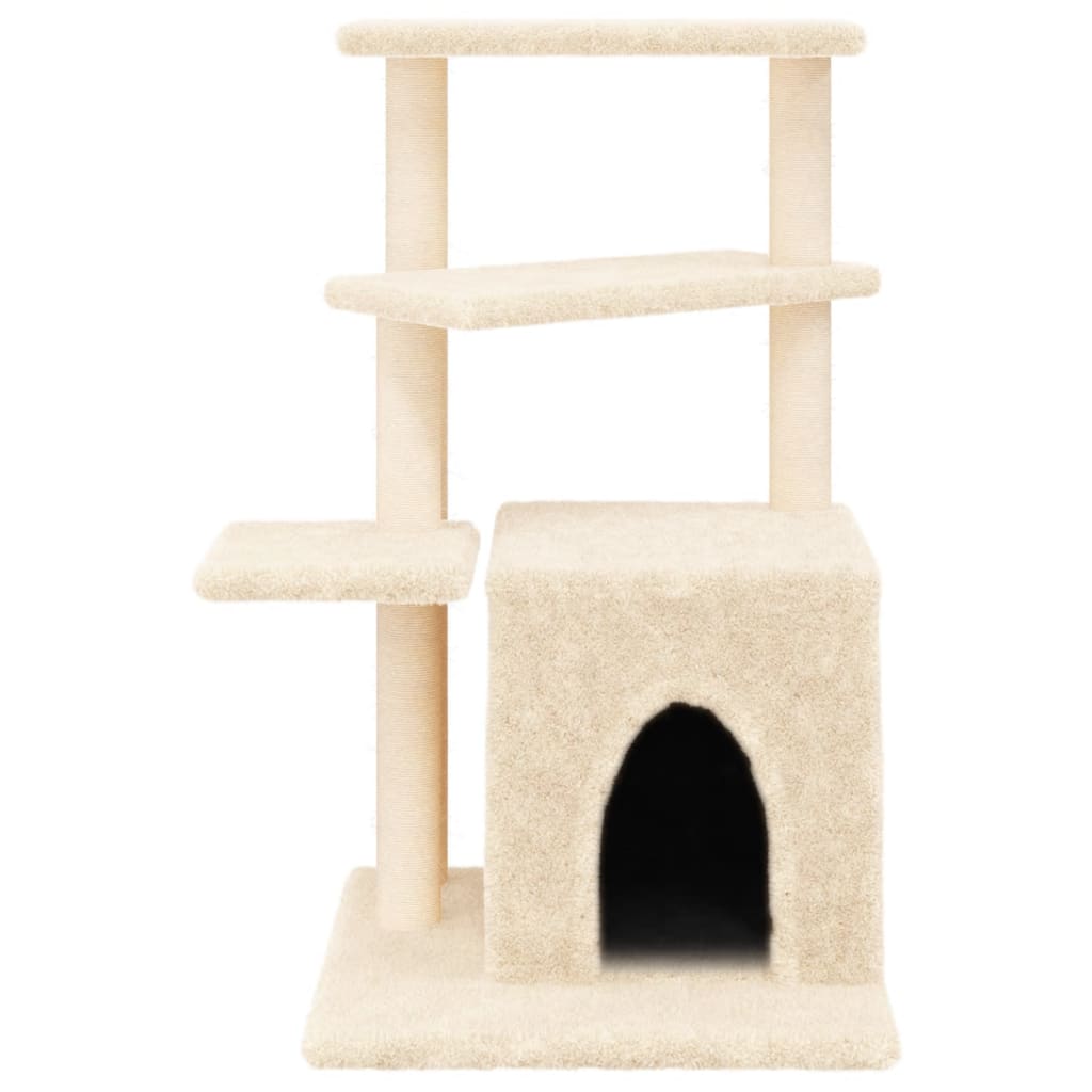 Cat house with sisal rope scratching posts, cream, 83.5 cm