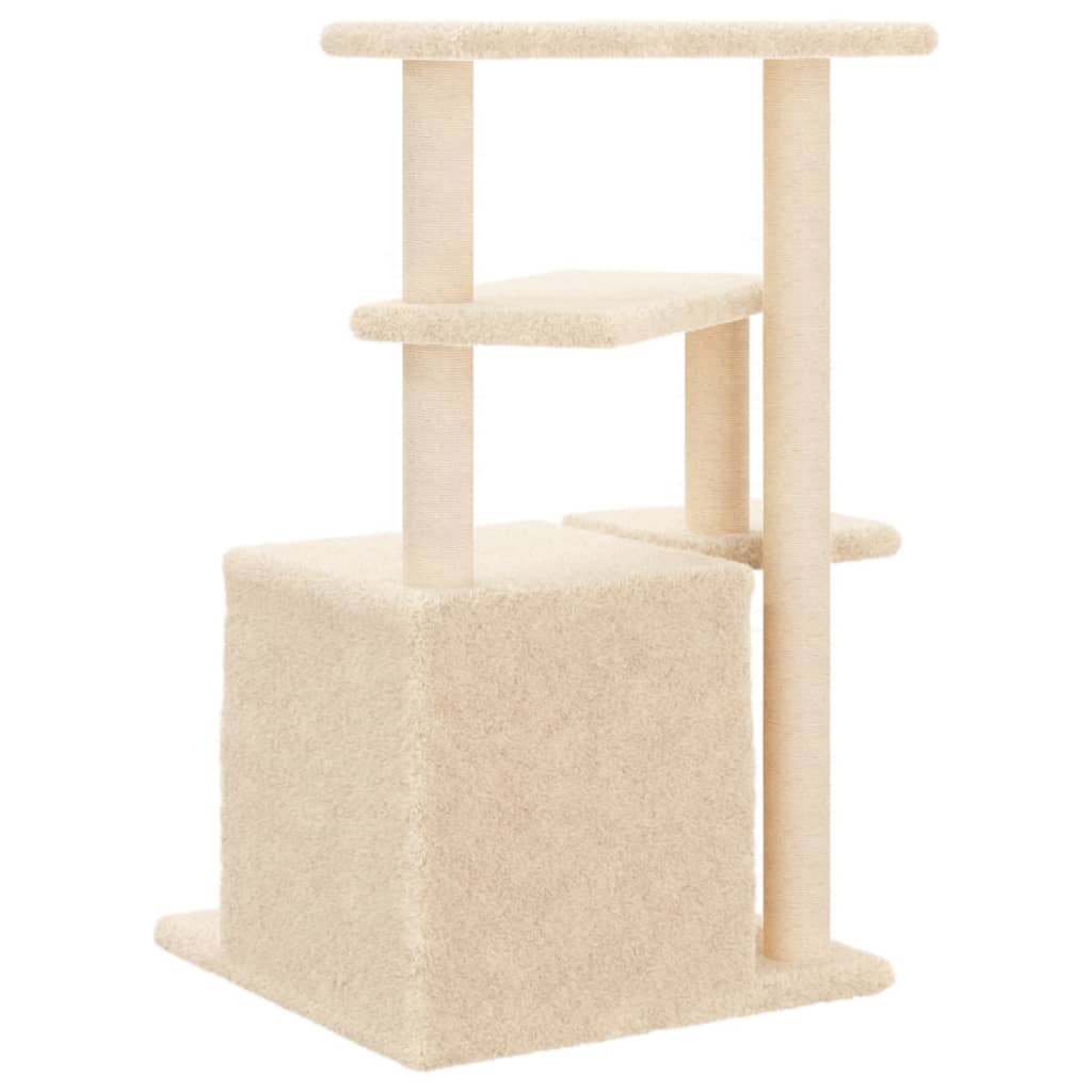 Cat house with sisal rope scratching posts, cream, 83.5 cm