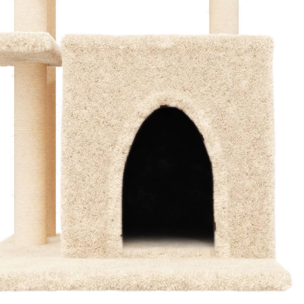 Cat house with sisal rope scratching posts, cream, 83.5 cm