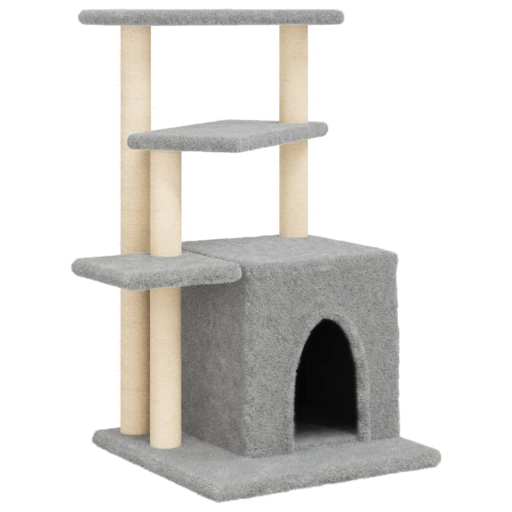 Cat house with sisal rope scratching posts, light grey, 83.5 cm