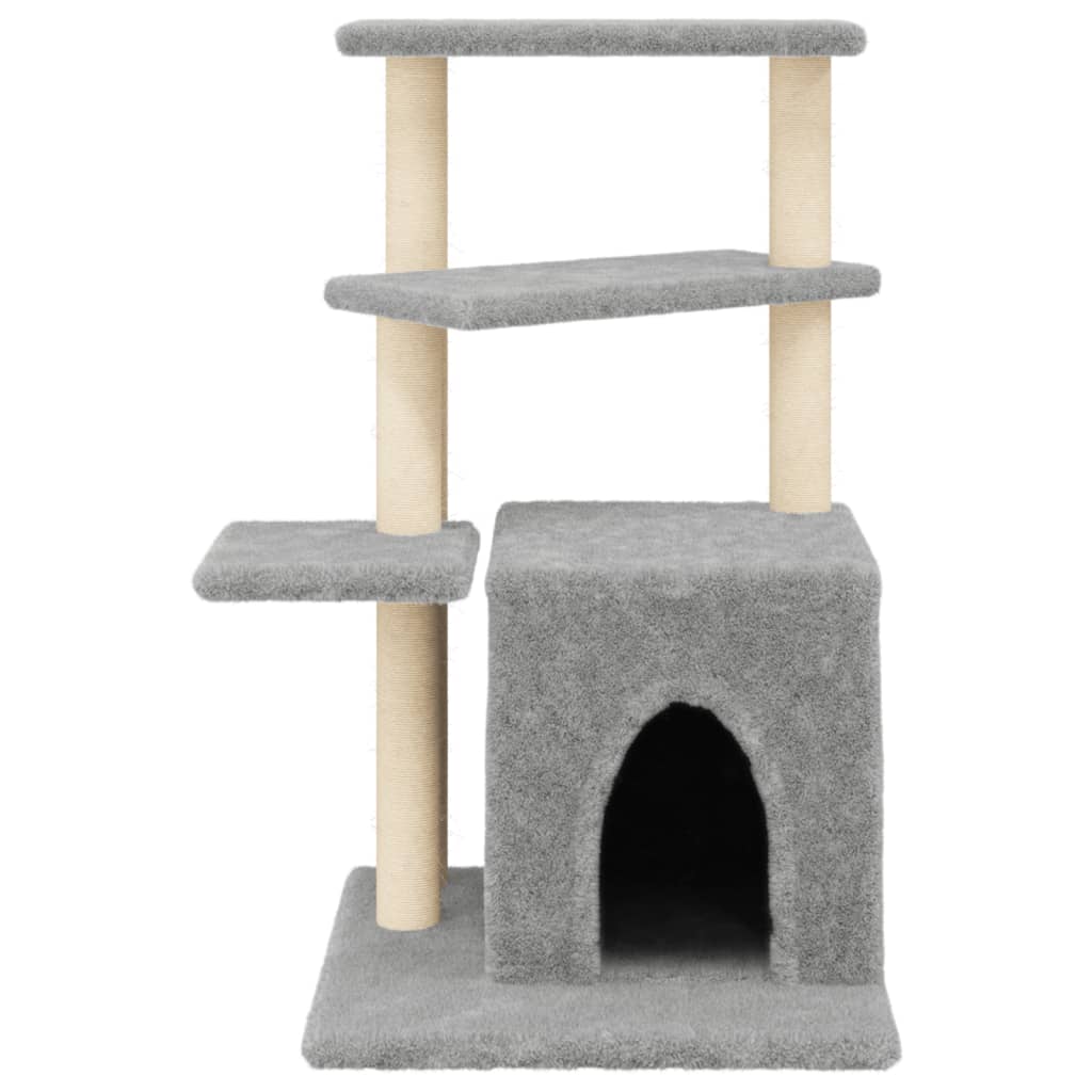 Cat house with sisal rope scratching posts, light grey, 83.5 cm