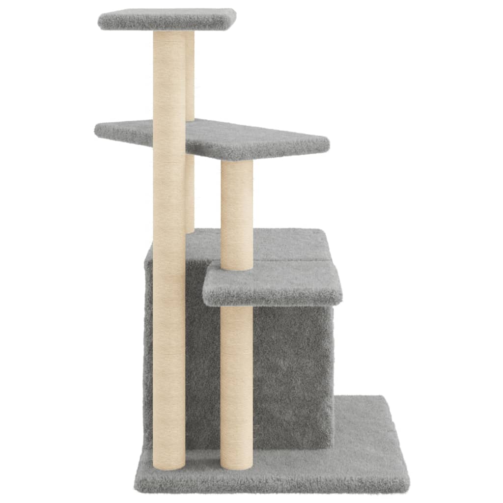 Cat house with sisal rope scratching posts, light grey, 83.5 cm