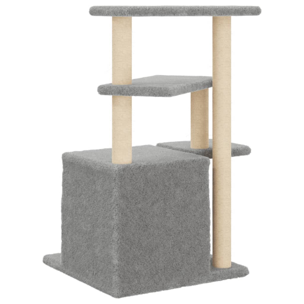 Cat house with sisal rope scratching posts, light grey, 83.5 cm