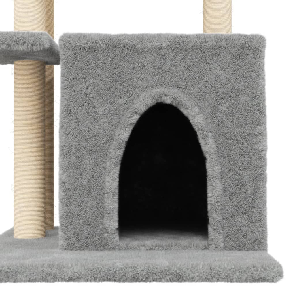 Cat house with sisal rope scratching posts, light grey, 83.5 cm