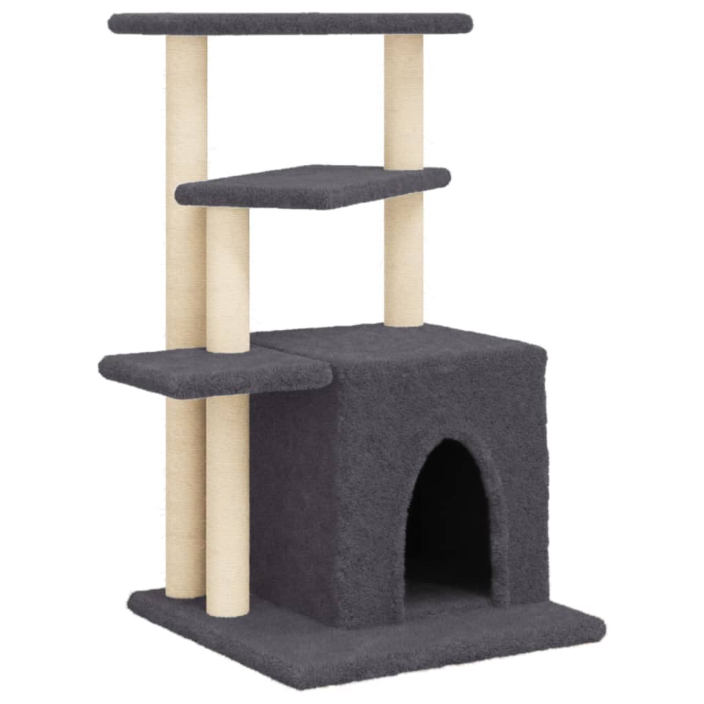 Cat house with sisal rope scratching posts, dark grey, 83.5 cm