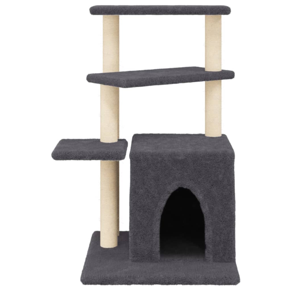 Cat house with sisal rope scratching posts, dark grey, 83.5 cm