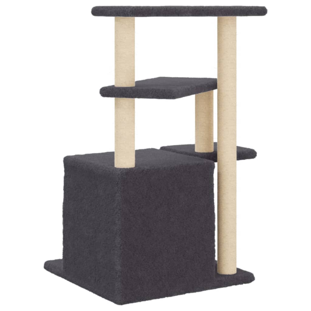 Cat house with sisal rope scratching posts, dark grey, 83.5 cm