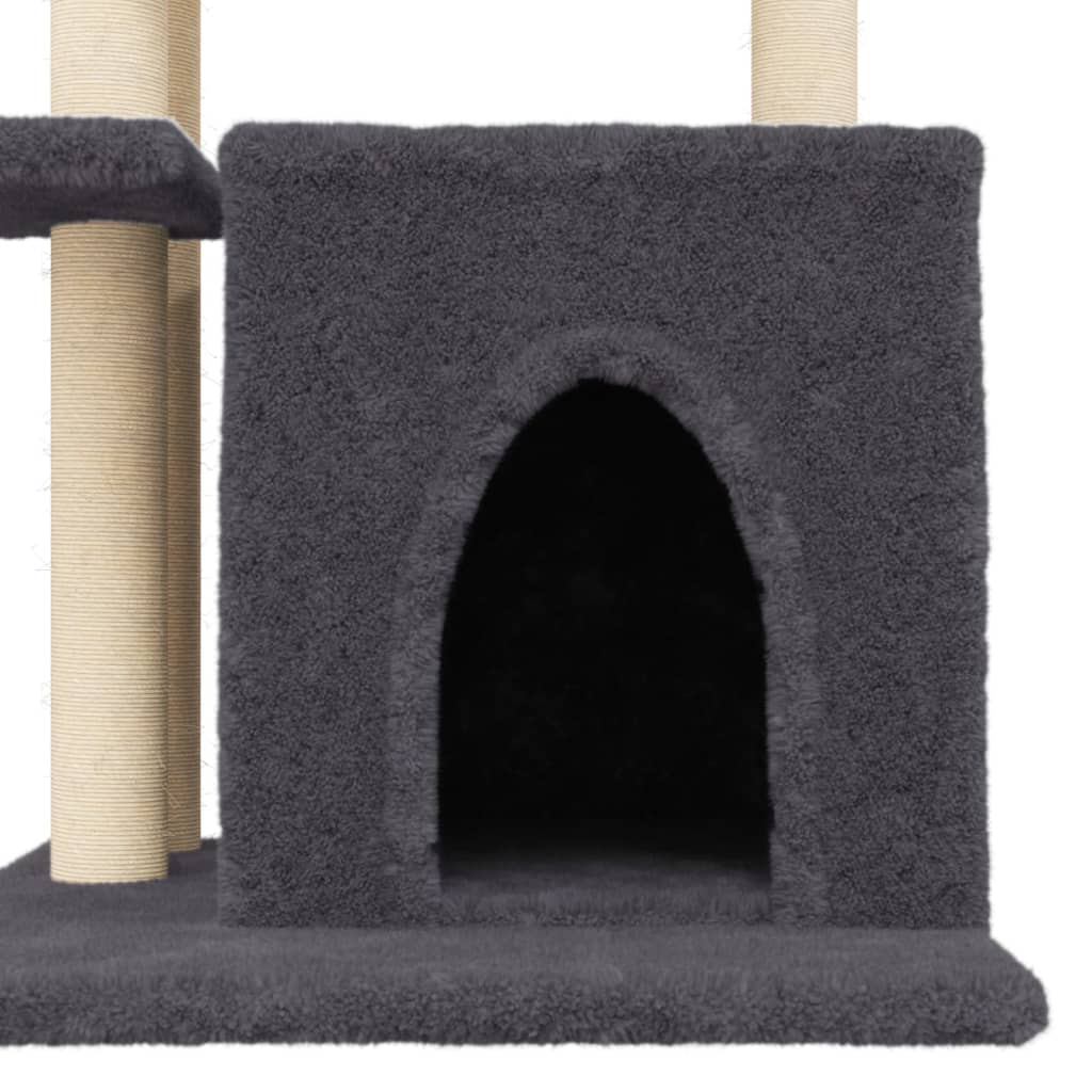 Cat house with sisal rope scratching posts, dark grey, 83.5 cm