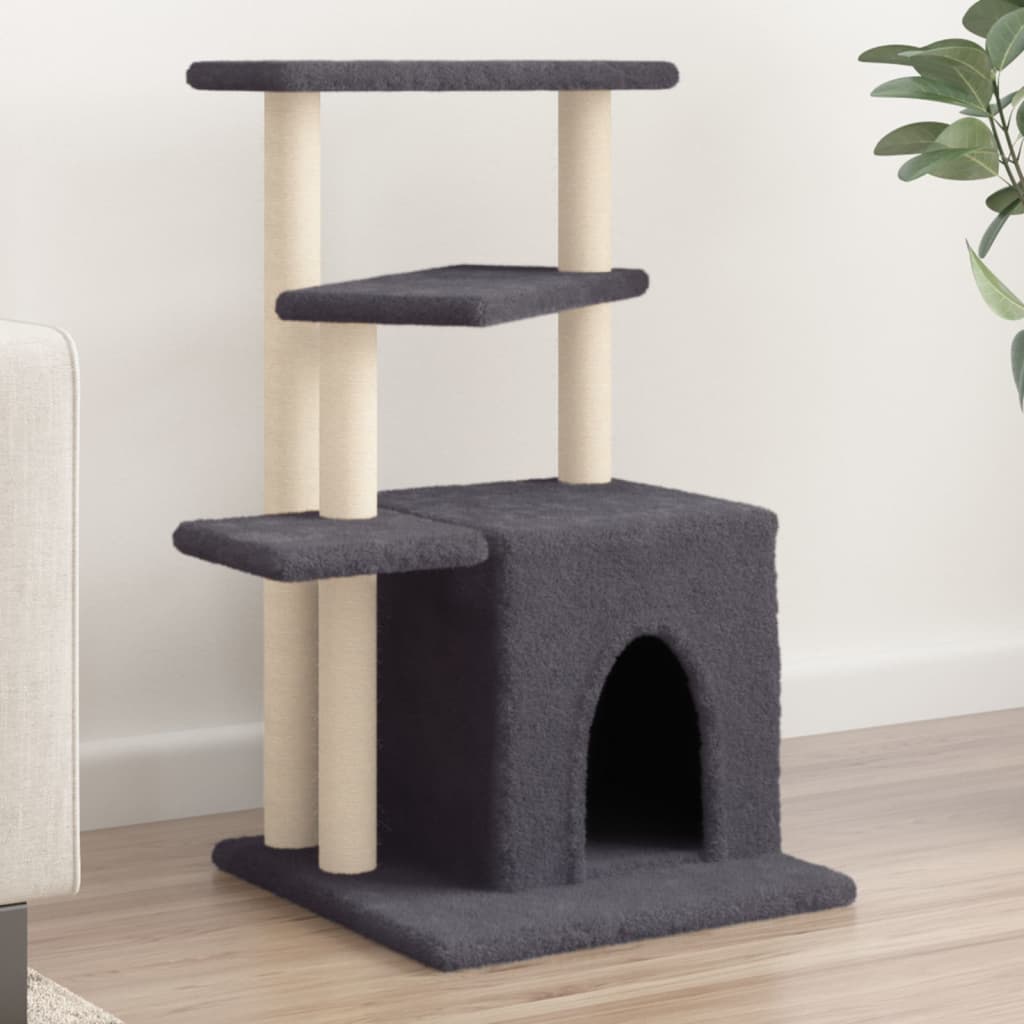 Cat house with sisal rope scratching posts, dark grey, 83.5 cm