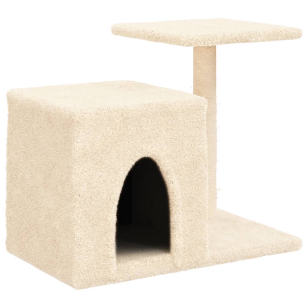 Cat house with sisal rope scratching posts, cream, 50.5 cm