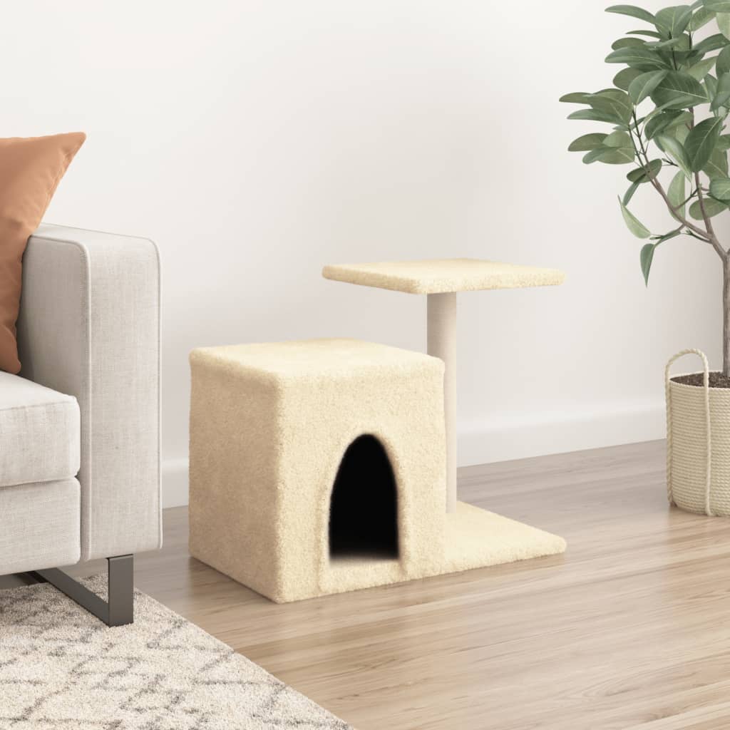 Cat house with sisal rope scratching posts, cream, 50.5 cm