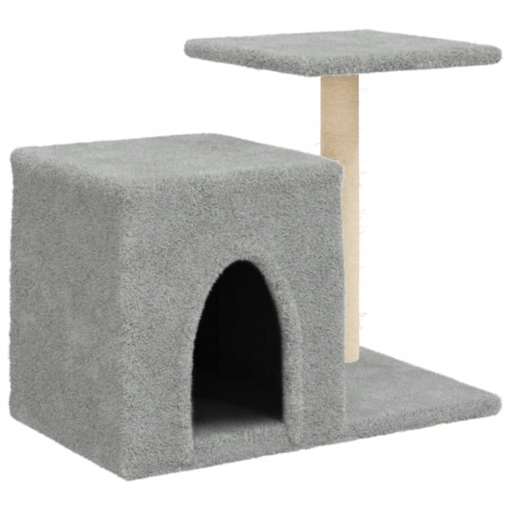 Cat house with sisal rope and scratching post, light grey, 50.5 cm