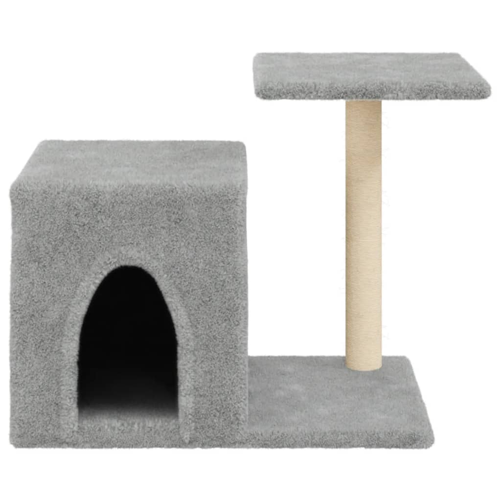 Cat house with sisal rope and scratching post, light grey, 50.5 cm