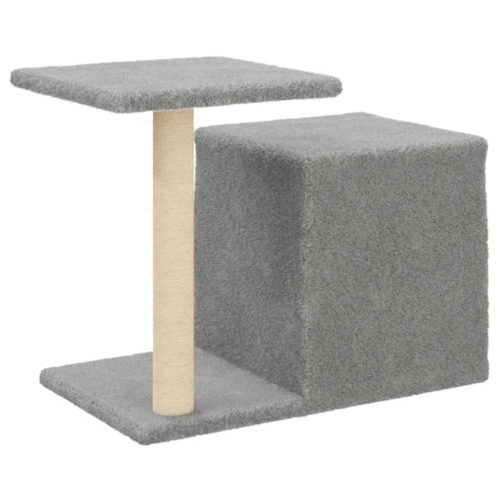 Cat house with sisal rope and scratching post, light grey, 50.5 cm