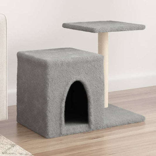 Cat house with sisal rope and scratching post, light grey, 50.5 cm