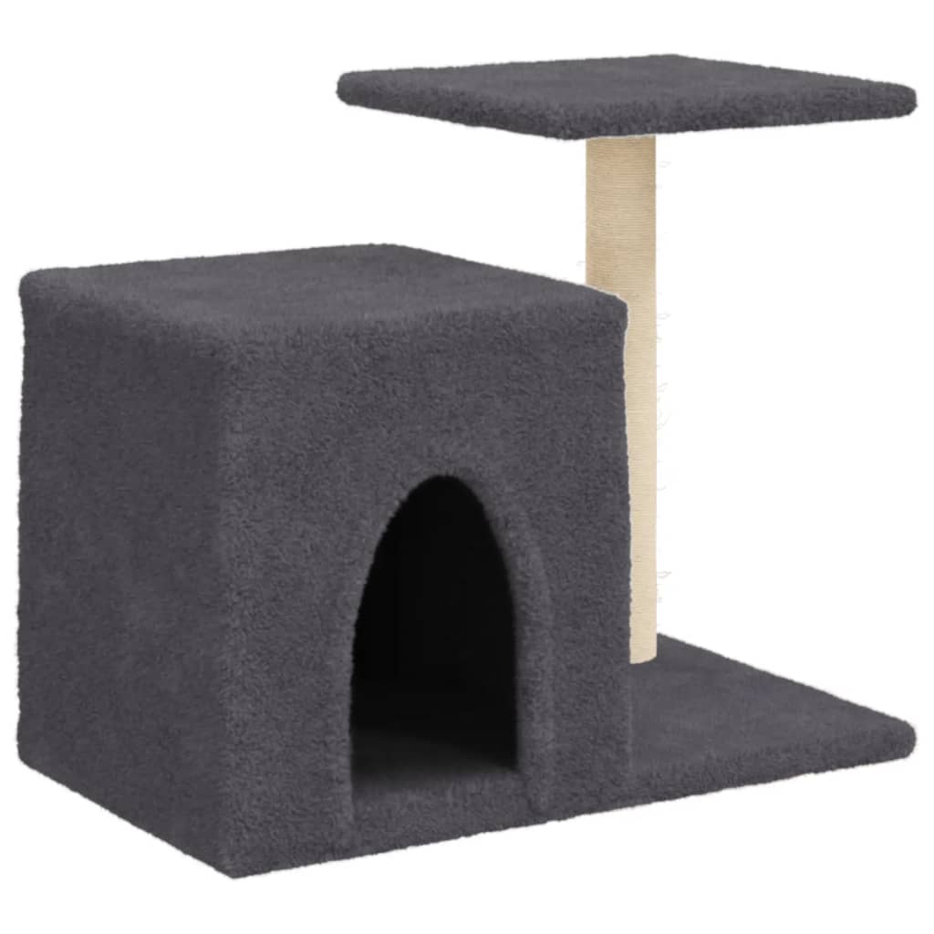 Cat house with sisal rope scratching posts, dark grey, 50.5 cm