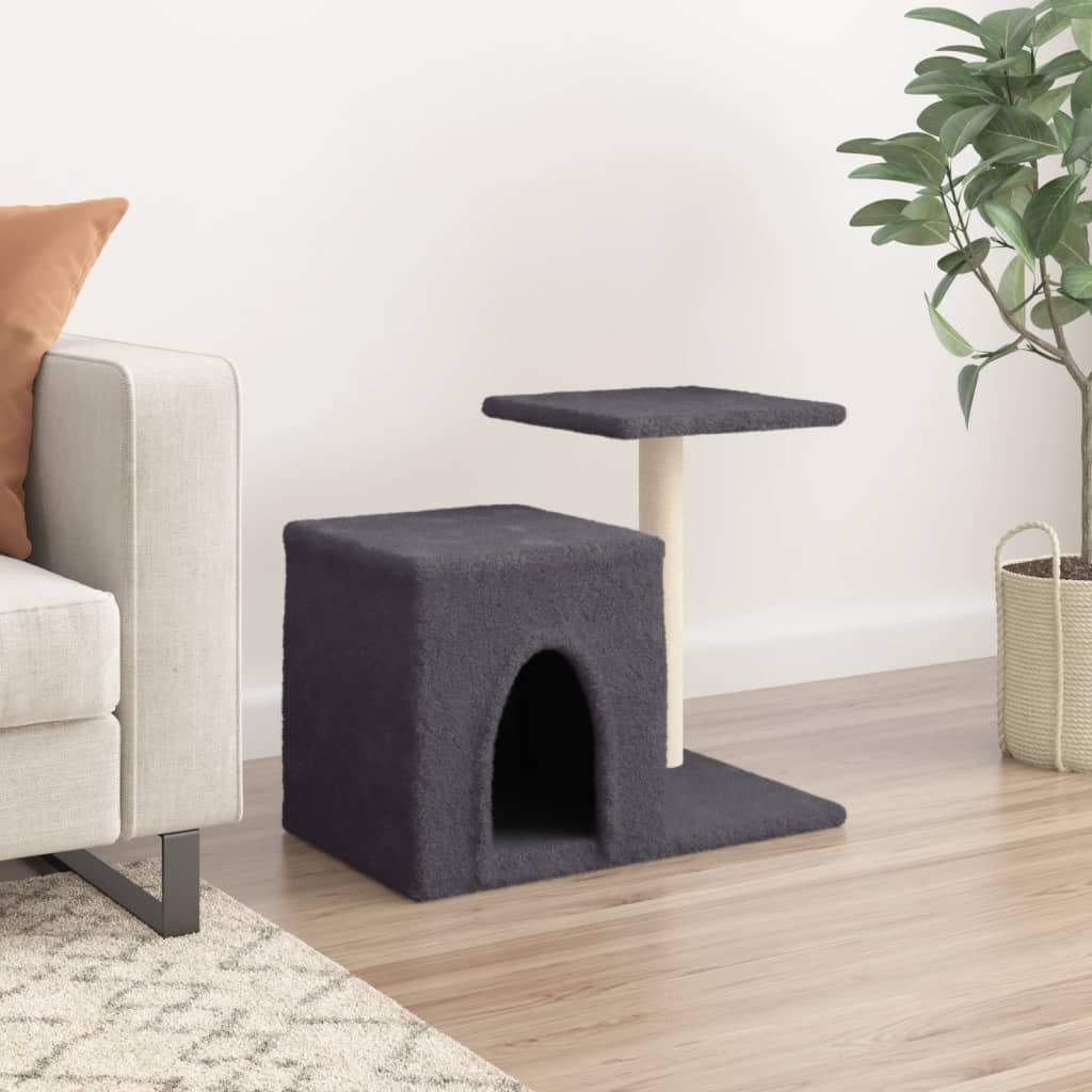 Cat house with sisal rope scratching posts, dark grey, 50.5 cm