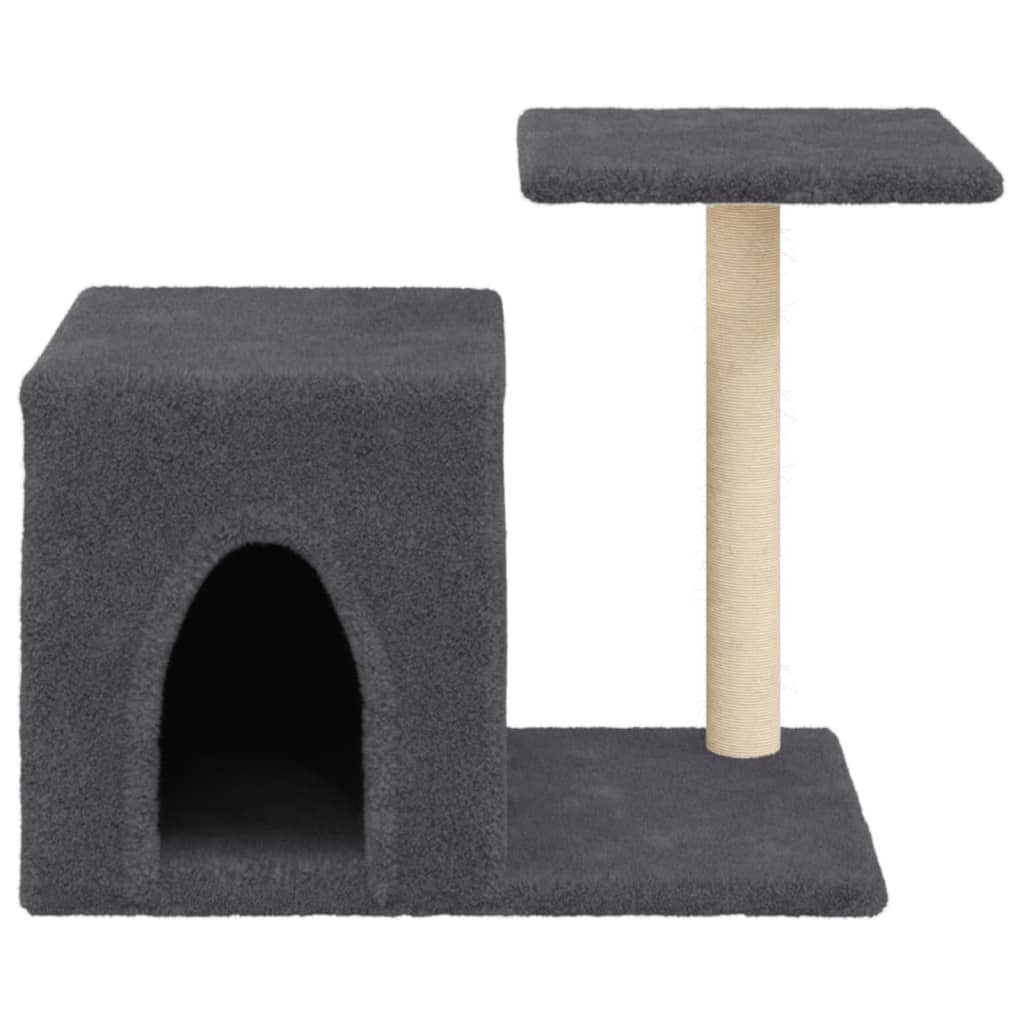 Cat house with sisal rope scratching posts, dark grey, 50.5 cm