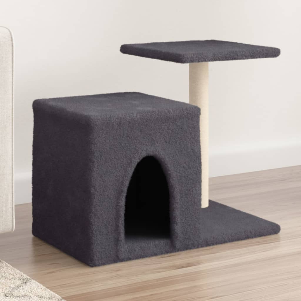 Cat house with sisal rope scratching posts, dark grey, 50.5 cm