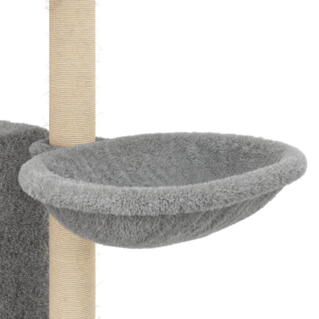 Cat house with sisal rope and scratching post, light grey, 131 cm