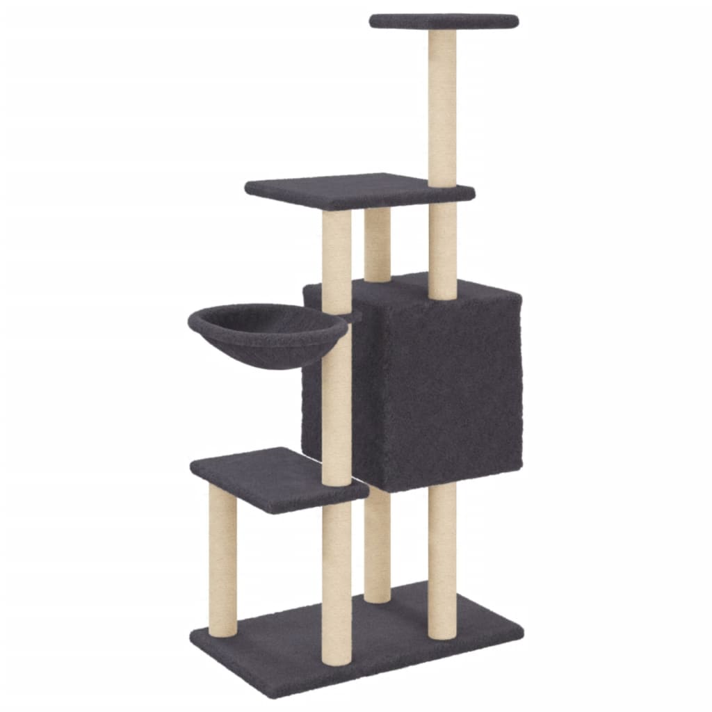 Cat house with sisal rope and scratching post, dark grey, 131 cm