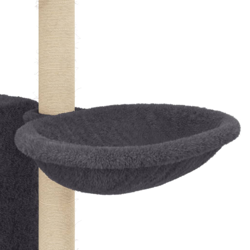 Cat house with sisal rope and scratching post, dark grey, 131 cm