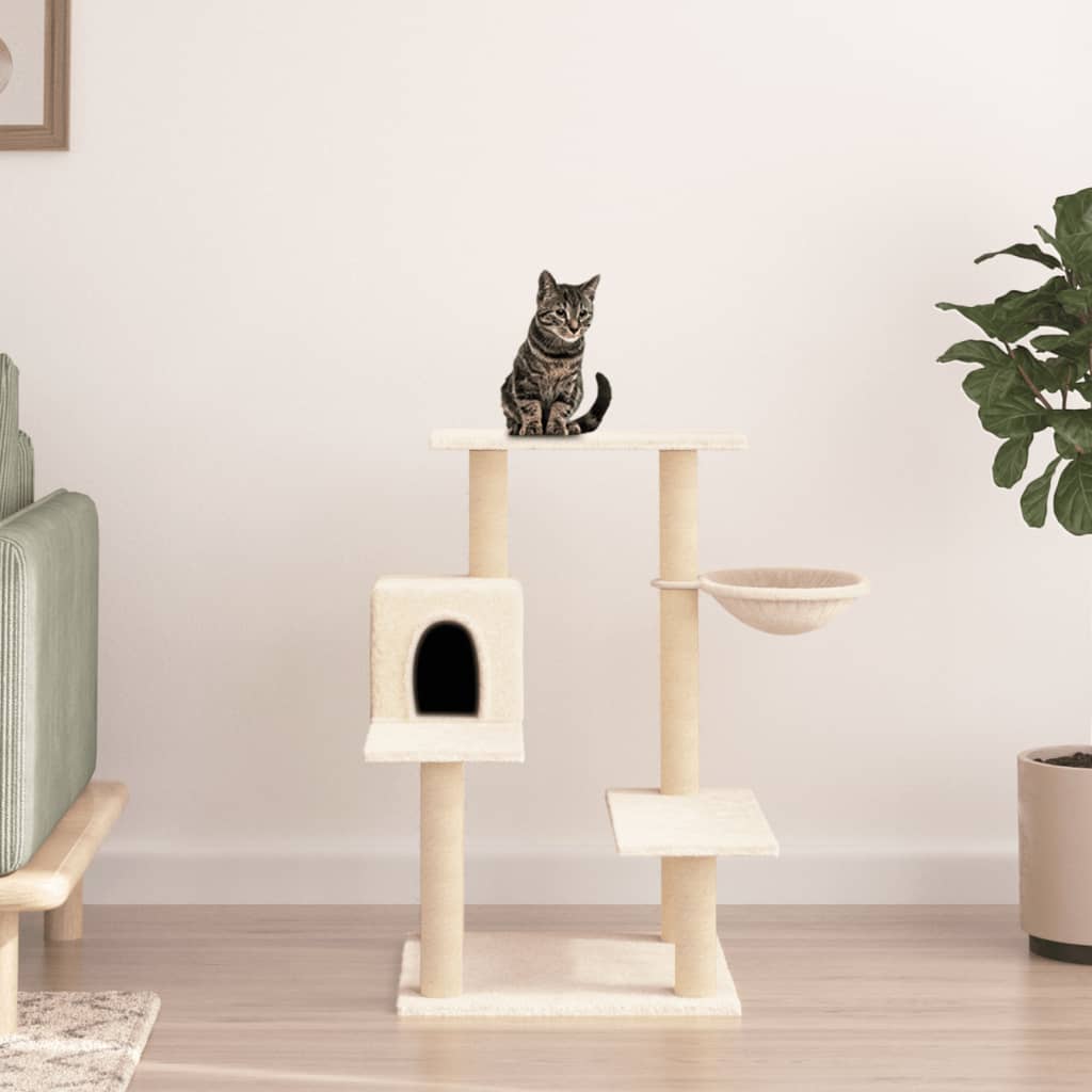 Cat house with sisal rope scratching posts, cream, 82.5 cm