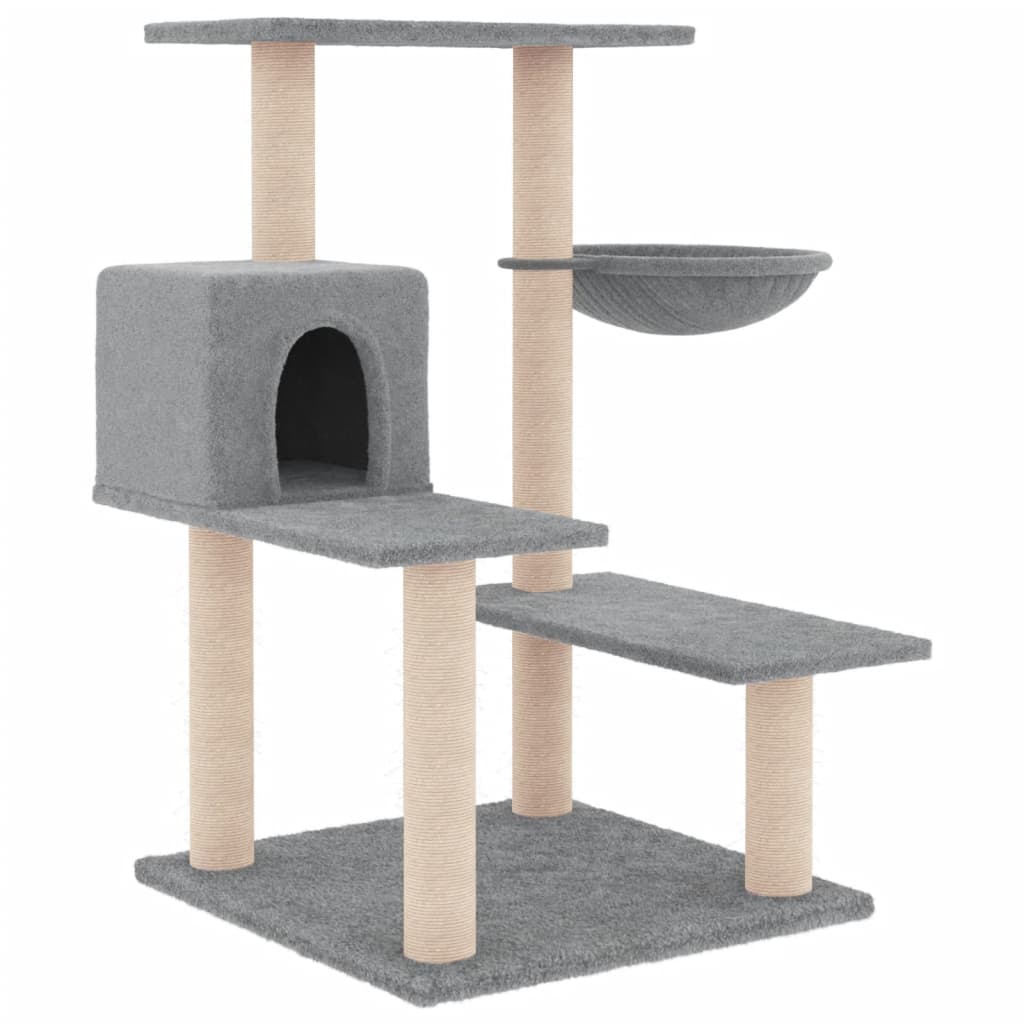 Cat house with sisal rope scratching posts, light grey, 82.5 cm